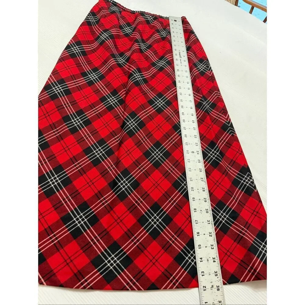 Pendleton Vintage Red Wool Plaid Tartan A-Line Midi Skirt Size 8